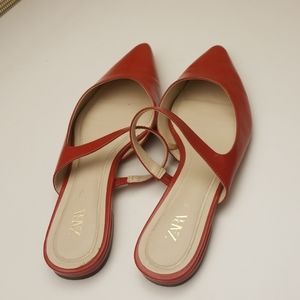 Zara Red Flat Mules